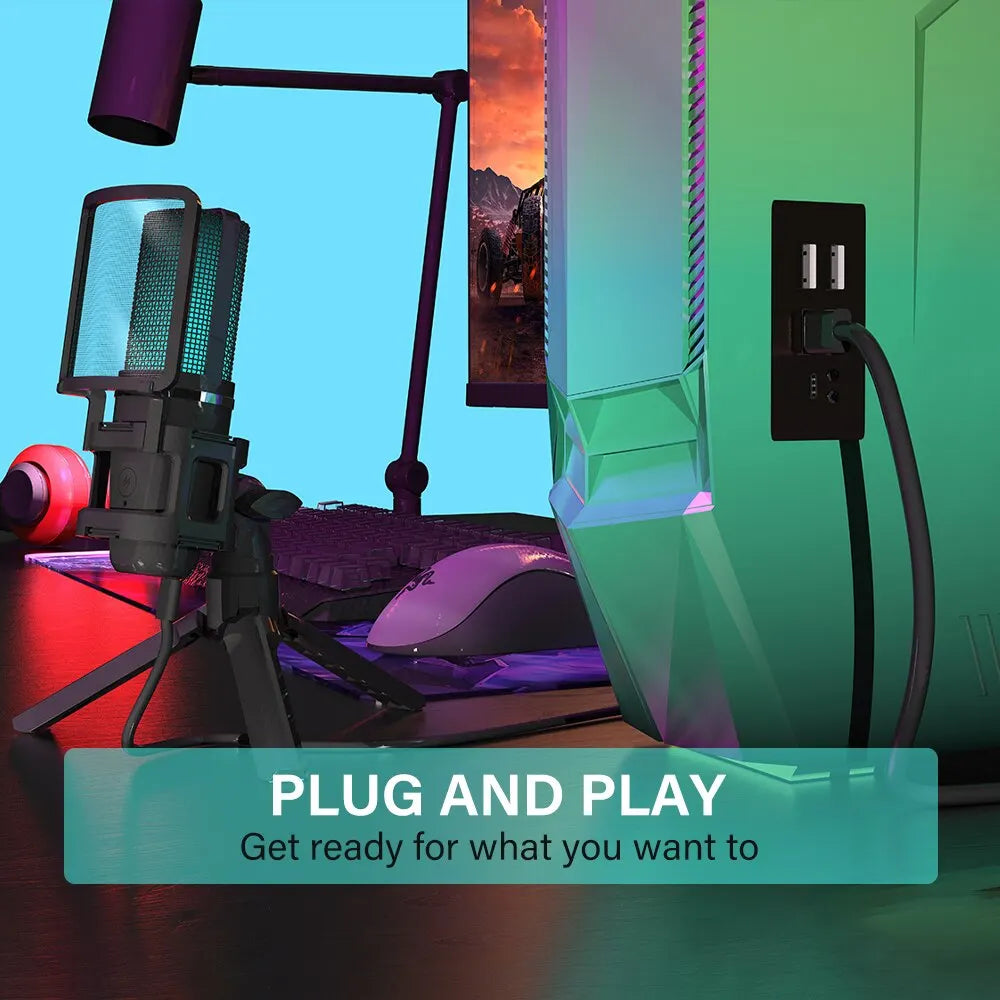Zealsound – Microphone USB à condensateur RGB avec bras articulé pour gaming, podcast et YouTube