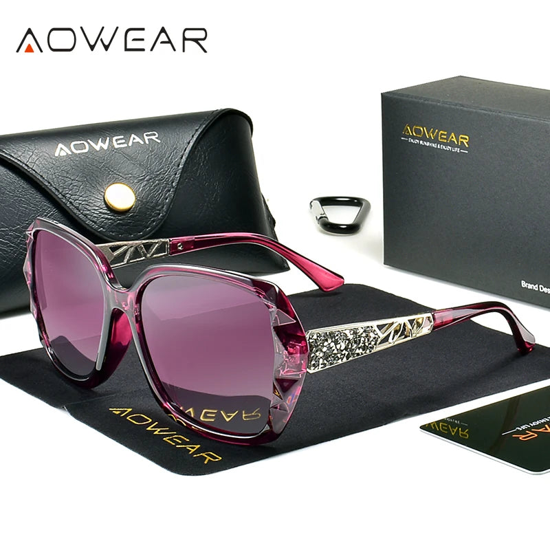 Lunettes de soleil femme polarisées — carré, dégradé, rose miroir, surdimensionné, élégant