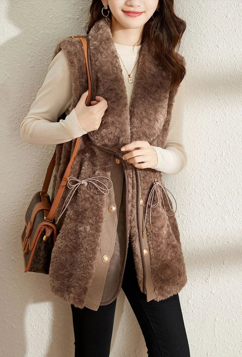 Chalecos de piel de cordero para mujer, Wstring de proximidad, chalecos elegantes de otoño para mujer, nueva colección