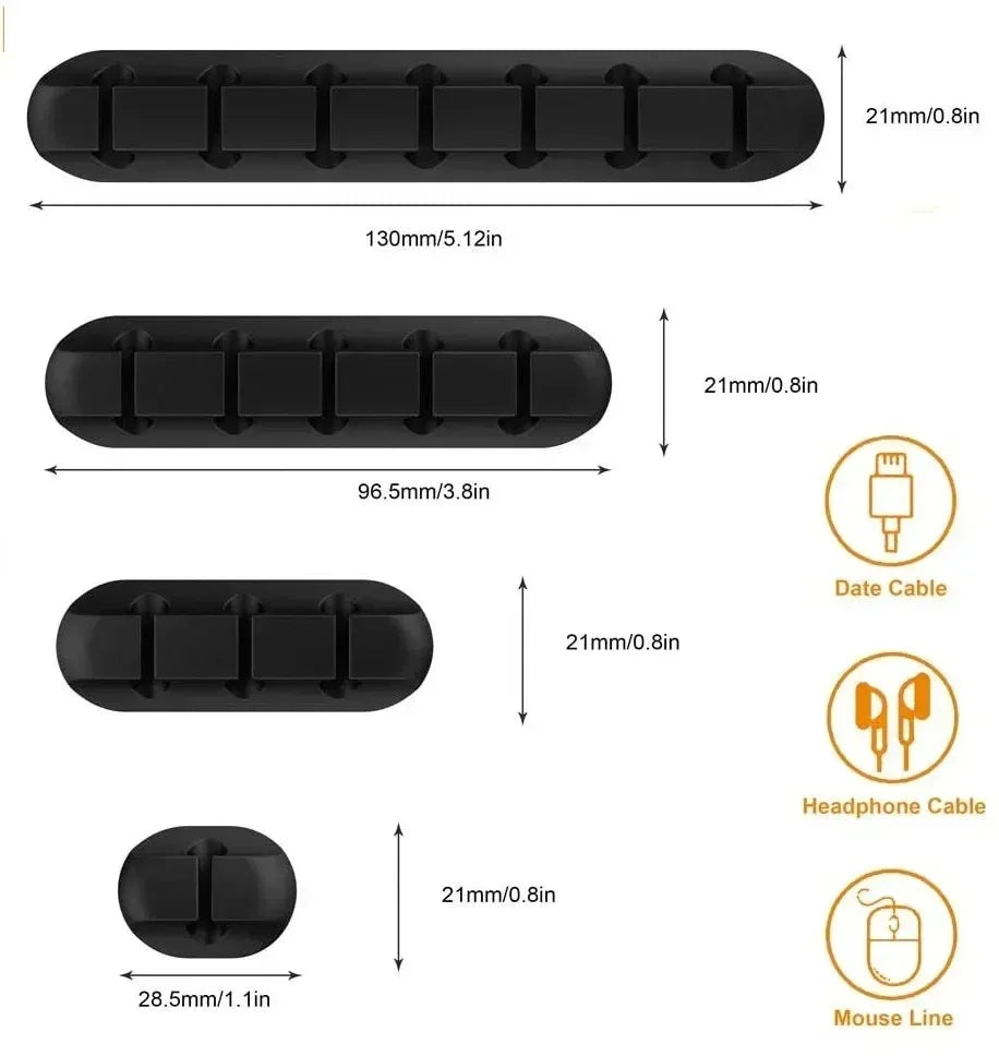 Organizador de cables de silicona, enrollador de cable USB, clips de gestión autoadhesivos para ratón, teclado, auriculares para iPhone Huawei