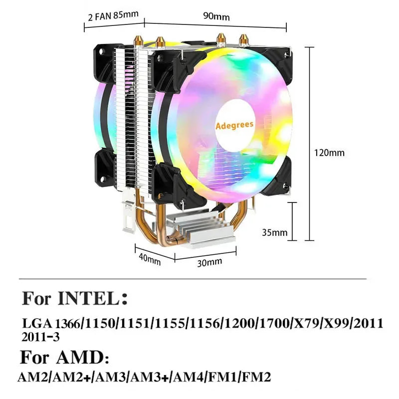 Ventilateur de refroidissement pour processeur Intel, refroidisseur d'air CPU, X79, X99, 3 broches, 4 broches, PWM, LGA 1366, 1151, 1155, 1200, 1700, 2011, AMD, AM3, AM4, AM5