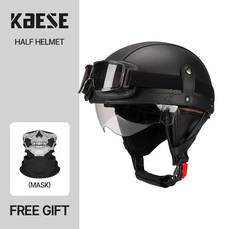 Motorcycle Half-Face Vintage Helmets Men Women Unisex Scooter Summer Helmet Black Brown DOT Approved Helmet