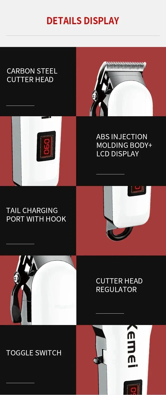 Tondeuse à cheveux sans fil rechargeable — tondeuse barbe électrique puissante, hommes