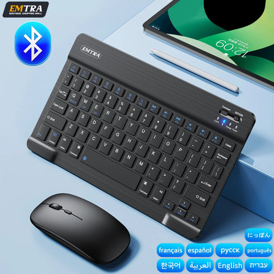 Wireless Bluetooth Keyboard and Mouse, for iOS, Android, Windows, Tablet, iPad Air Mini Pro, Spanish, Korean, Portuguese, Russian