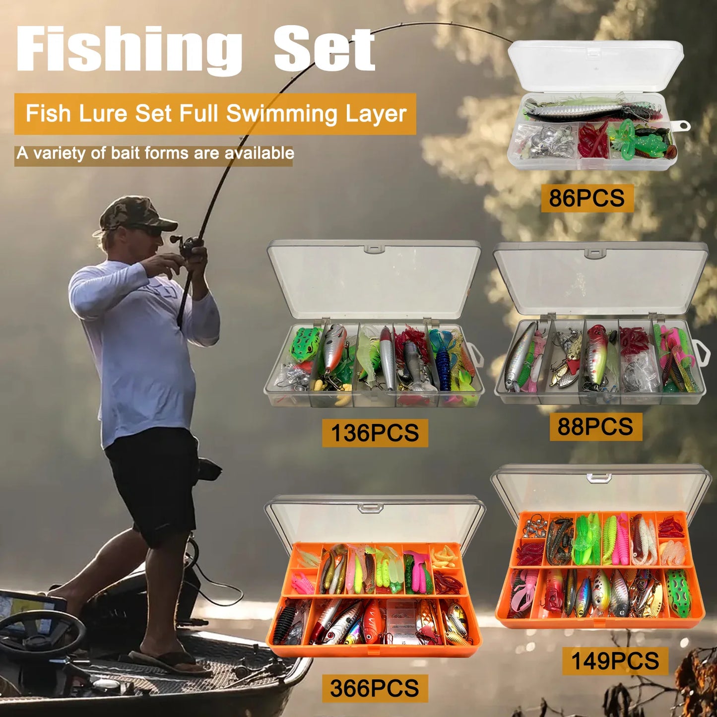 Kit de leurres de pêche pour truite, brochet, basse, multi-leurre, ensemble de matériel superposé, équipement professionnel, 86/88/136/149/366 pièces