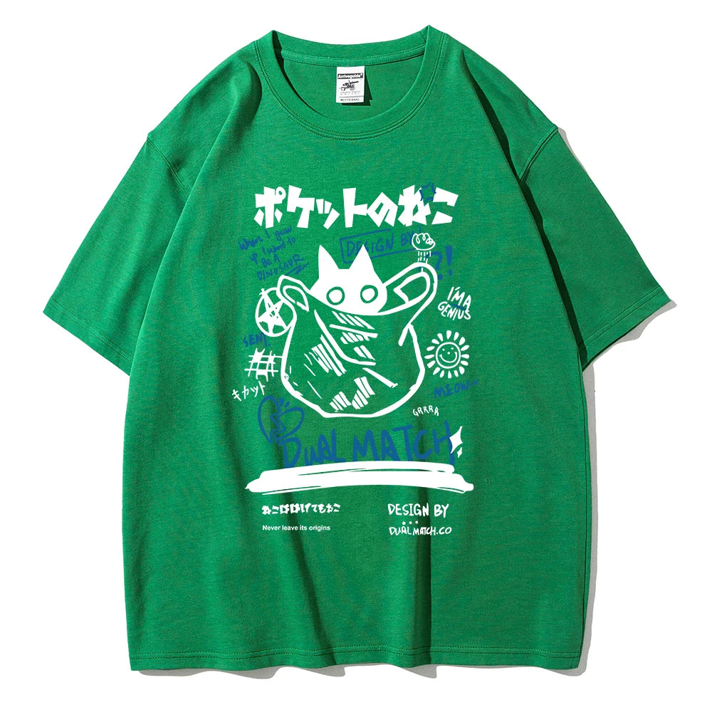 T-Shirt Chat Kawaii Harajuku — Couple Streetwear Y2K Manches Courtes 2024