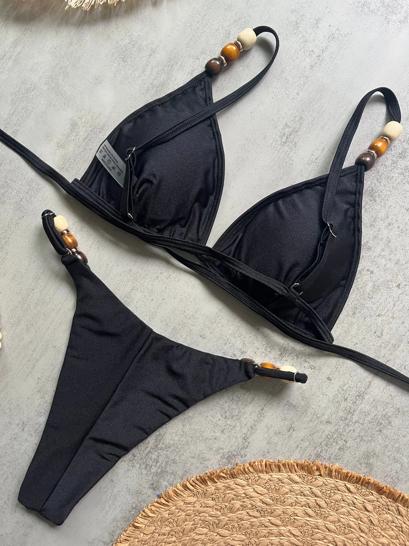 Sexy marron Bikini ensemble 2026 femmes perles sangle trou sur Push Up soutien-gorge string maillot de bain brésilien plage maillot de bain Micro maillots de bain