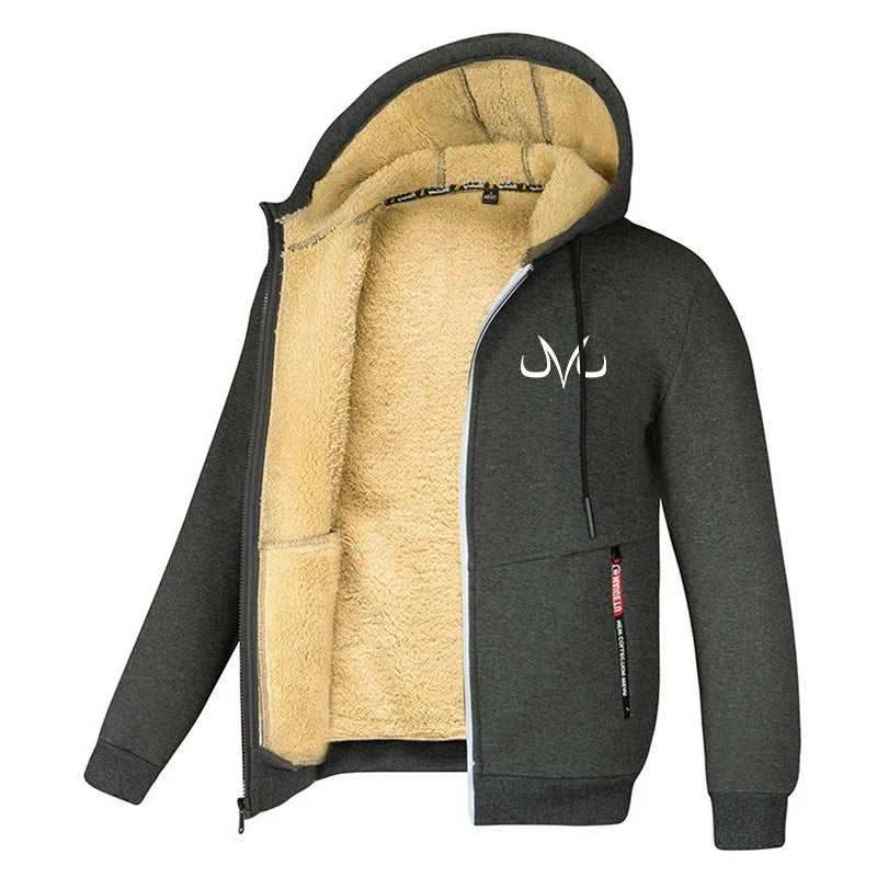 Men's Printed Sherpa Fleece Lined Jackets, Plush Winter Warm Coats with Zipper Pockets, Full-Zip Hooded Sweatshirt, Outdoor Outfits