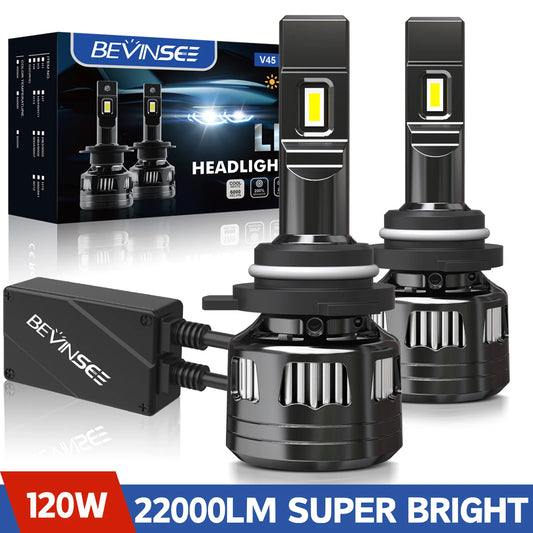 BEVINSEE V45 H7 LED Car Headlight Bulbs CANBUS H4 Hi/Lo Beam 120W 22000LM H11 H1 9005 HB3 9006 HB4 9012 HIR2 Automotive Headlights 12V For Mercedes-Benz C-Class W204 W205 E-Class W212 W213 S-Class W222 W223