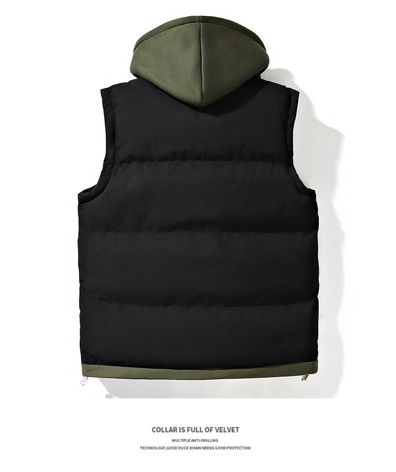Veste d'hiver à capuche pour hommes, manteau en duvet de coton, gilet épais, gilet chaud, manteau décontracté