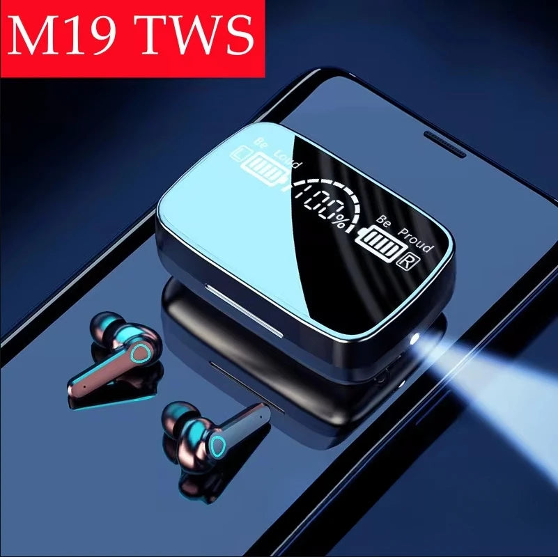 Auriculares inalámbricos Bluetooth M19 TWS, control táctil inteligente, impermeables, pantalla LED, con micrófono