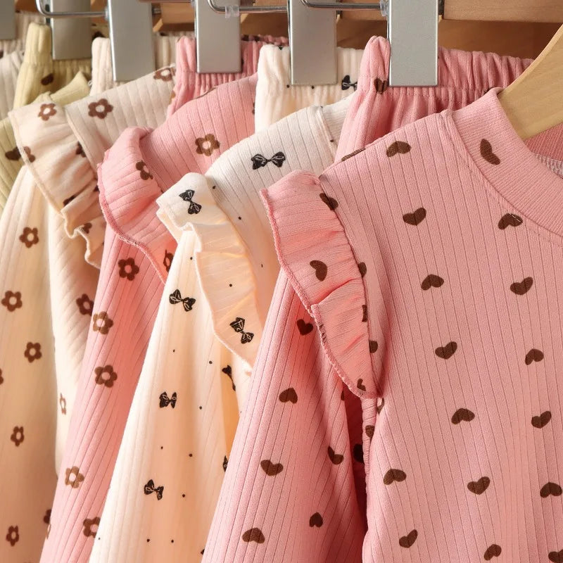 Kids Long Sleeve Undershirt, Cute Floral Polka Dot T-shirt, Soft Y-Shirt for Kids, Boys and Girls, 2-10T