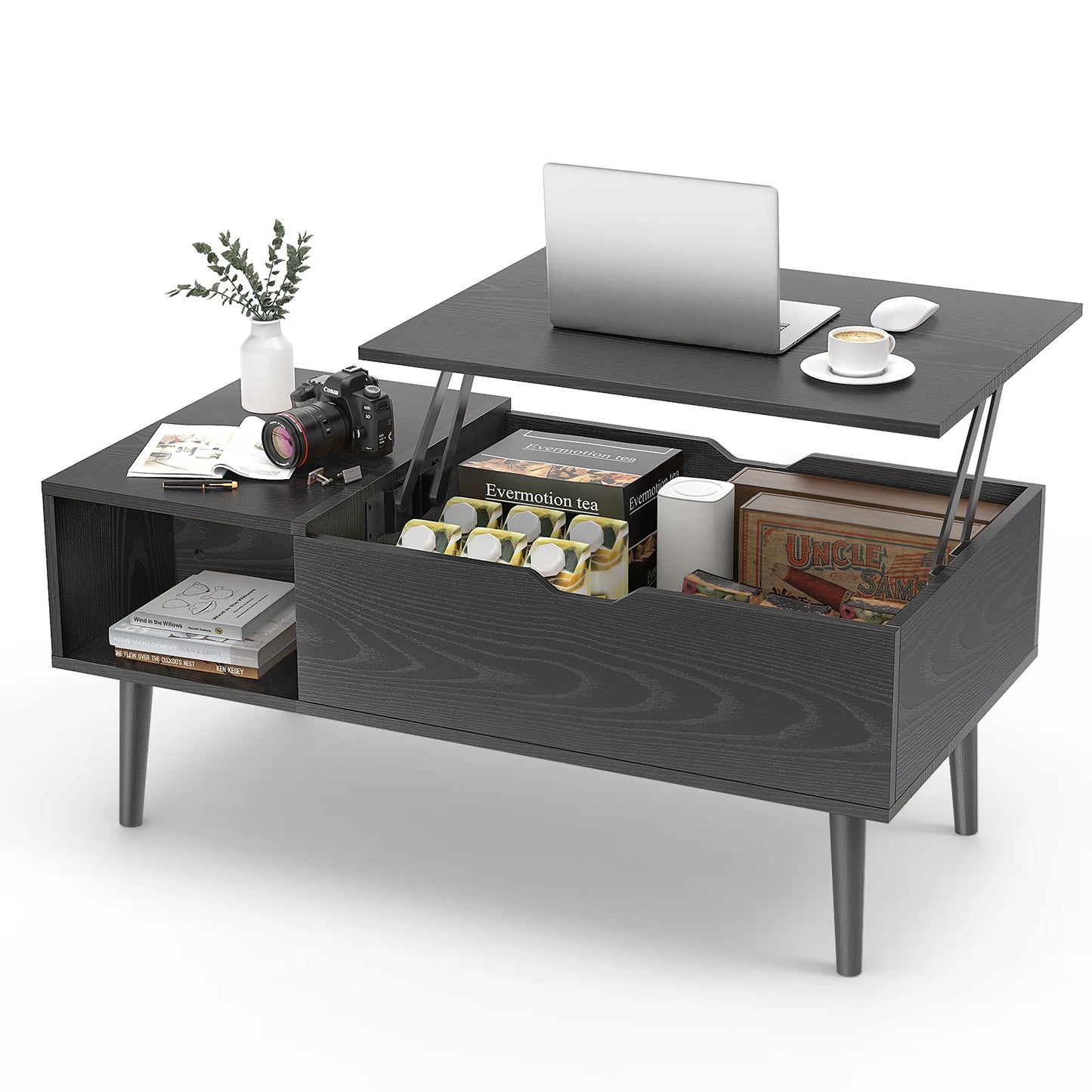 JHK Mesas de centro elevables para salón de 39.37"x 19.7" Mesa de comedor de madera, estante de almacenamiento ajustable, fácil de subir o bajar