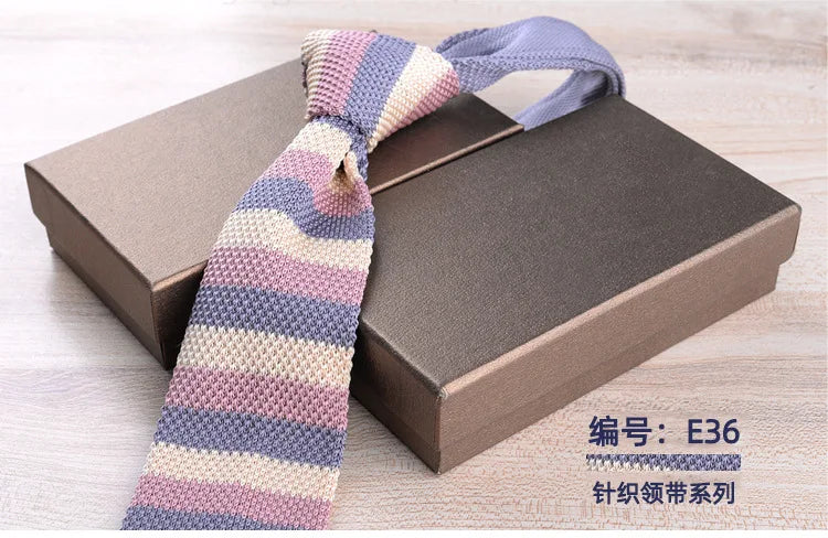 Men's Casual British Style Retro Striped Knitted Ties Formal Business Navy Red Brown Handmade Ties Tuxedo Neckties