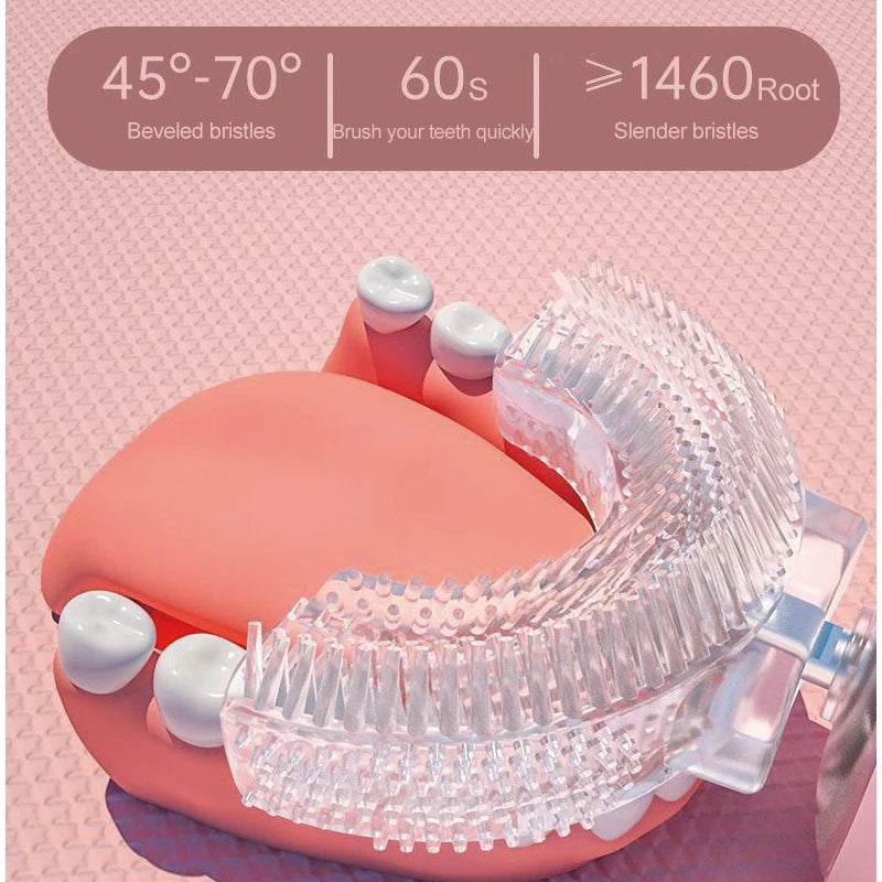 Cepillo de dientes eléctrico infantil en forma de U, rotación de 360 grados, dibujos animados inteligentes, cepillo de dientes de silicona, automático, recargable, sónico