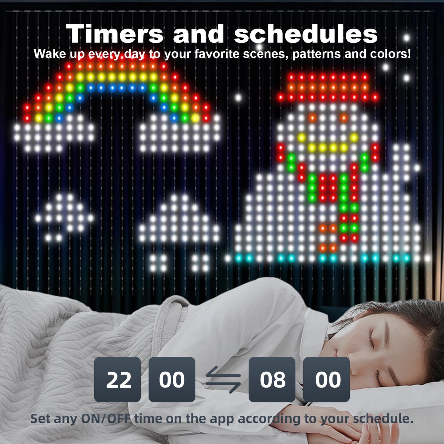 Cortina de luces LED inteligente, guirnalda de Año Nuevo, guirnalda de luces de hadas RGB, pantalla de cambio de música, para ventana, decoración navideña
