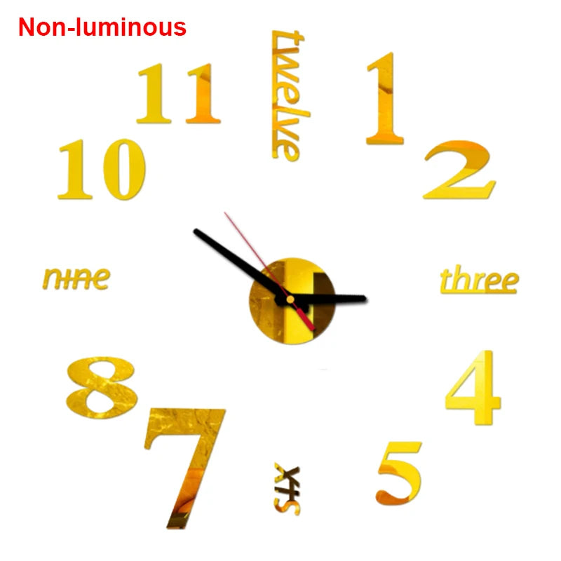 Reloj de pared, reloj de pared luminoso DIY, reloj de cuarzo, pegatinas de espejo acrílico, reloj de pared, decoración de pared, decoración cálida del hogar.
