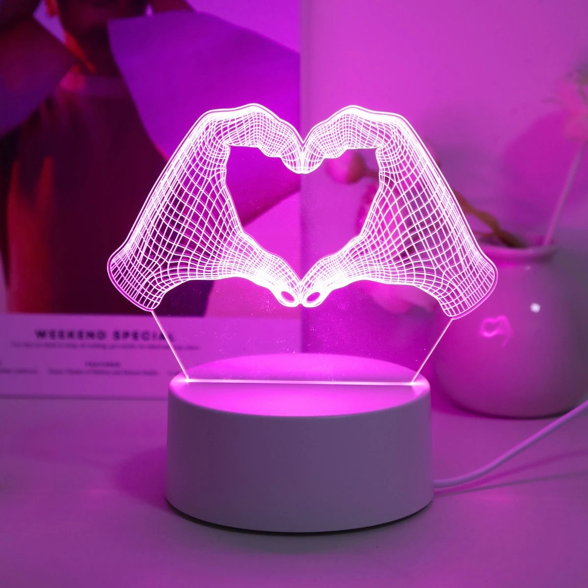 Veilleuse 3D en forme de cœur à deux mains, éclairage LED pour la maison, le bureau, la décoration de Noël, le paupières, la chambre, le cadeau d'anniversaire