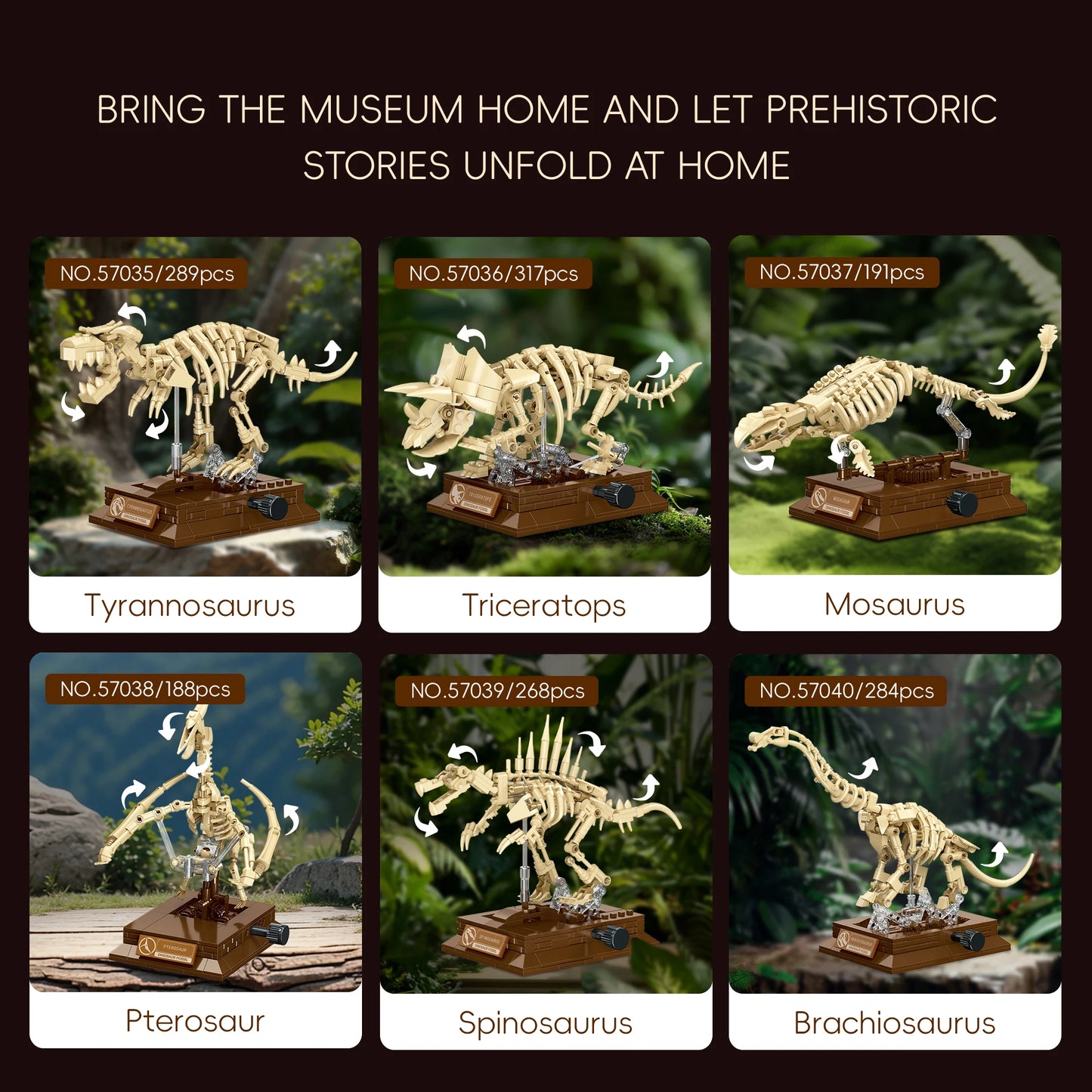 Nouveaux modèles de squelettes de dinosaures MOC 2026 : T-Rex, Tricératops, Mosasaure, Pterosaure, kit de construction de fossiles, cadeau pour les garçons et les collectionneurs