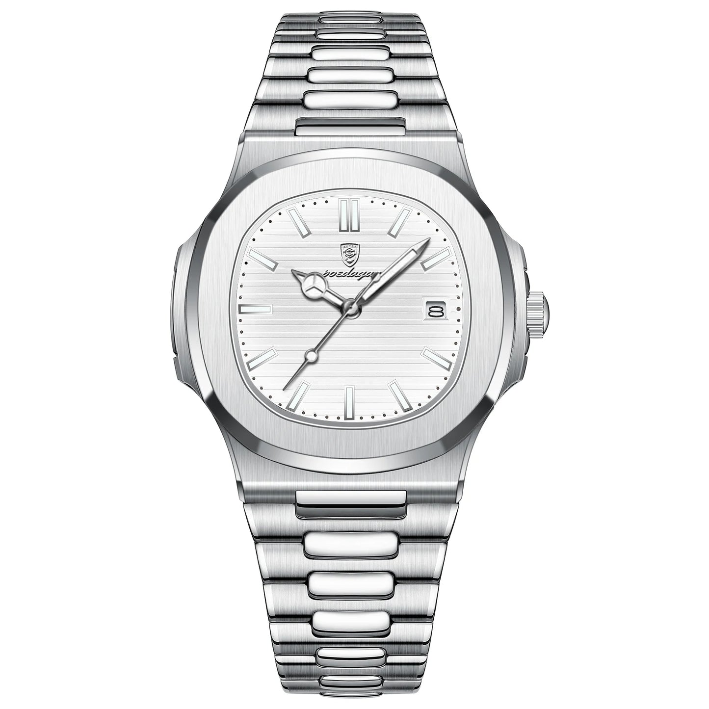 POEDAGAR - Reloj de pulsera cuadrado de moda para hombre, luminoso, impermeable, de acero inoxidable, reloj de cuarzo para hombre, de negocios, Reloj
