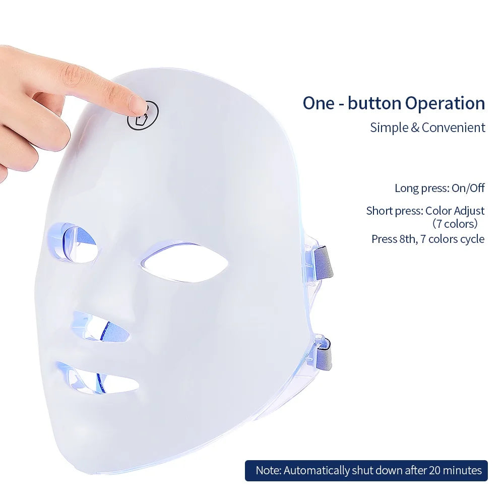 Mascarilla facial LED de 7 colores, reparación LED, máquina de belleza para la piel, uso inalámbrico