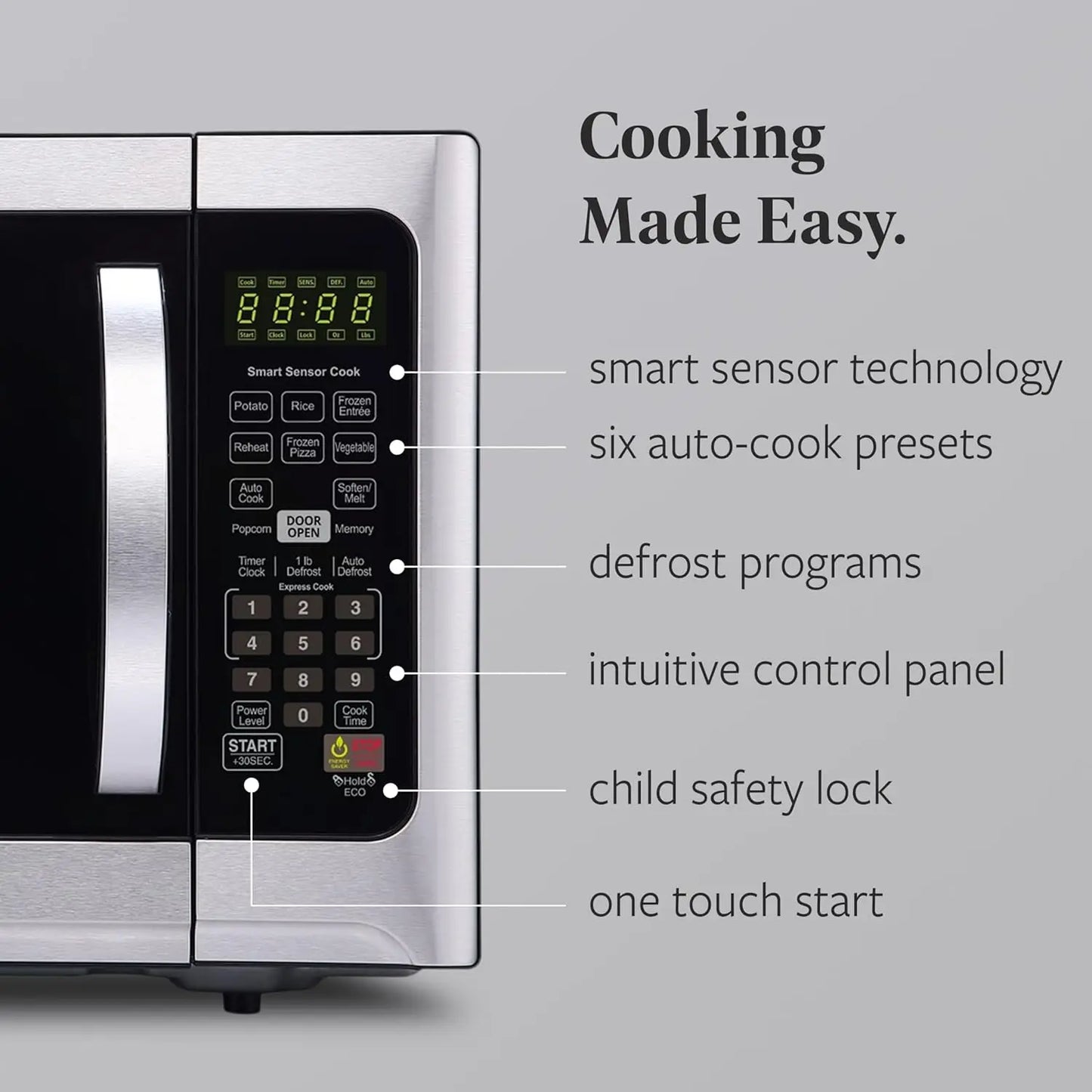 1,2 Cu. Four à micro-ondes de comptoir – 1000 Watts de puissance, réglages de cuisson automatiques intelligents, dégivrage, nettoyage facile et protection enfant