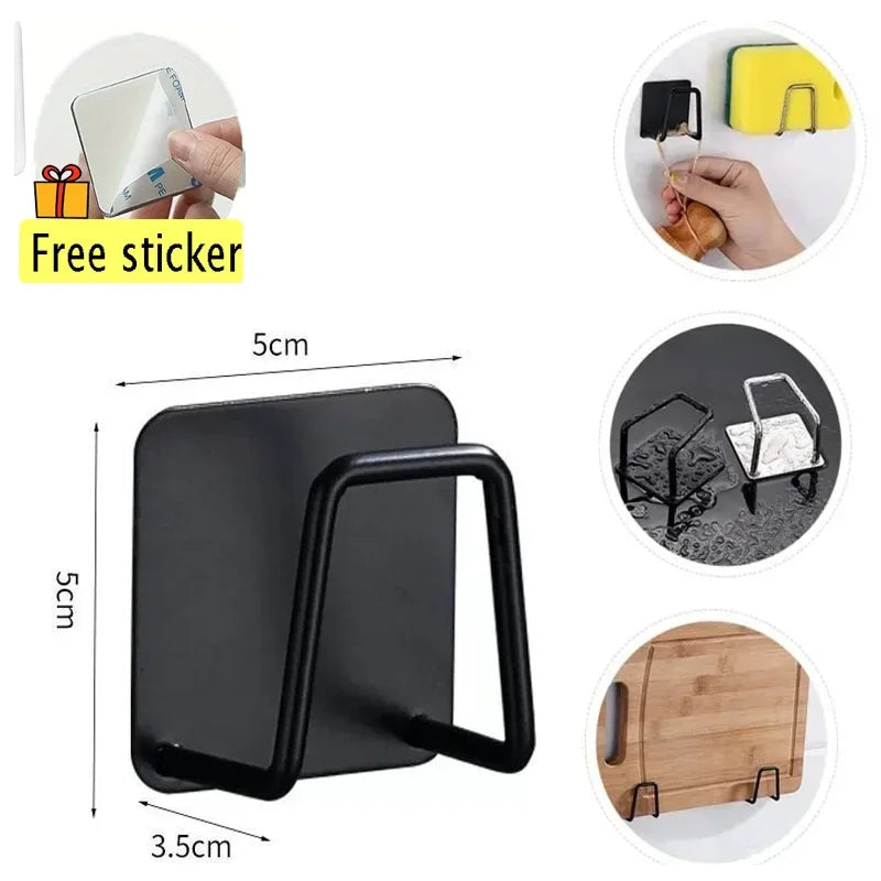 Stainless Steel Kitchen Sponge Holder, Sink Sponge Drying Rack, Self-Adhesive Storage Holder, Wall Hooks, Kitchen Organizer