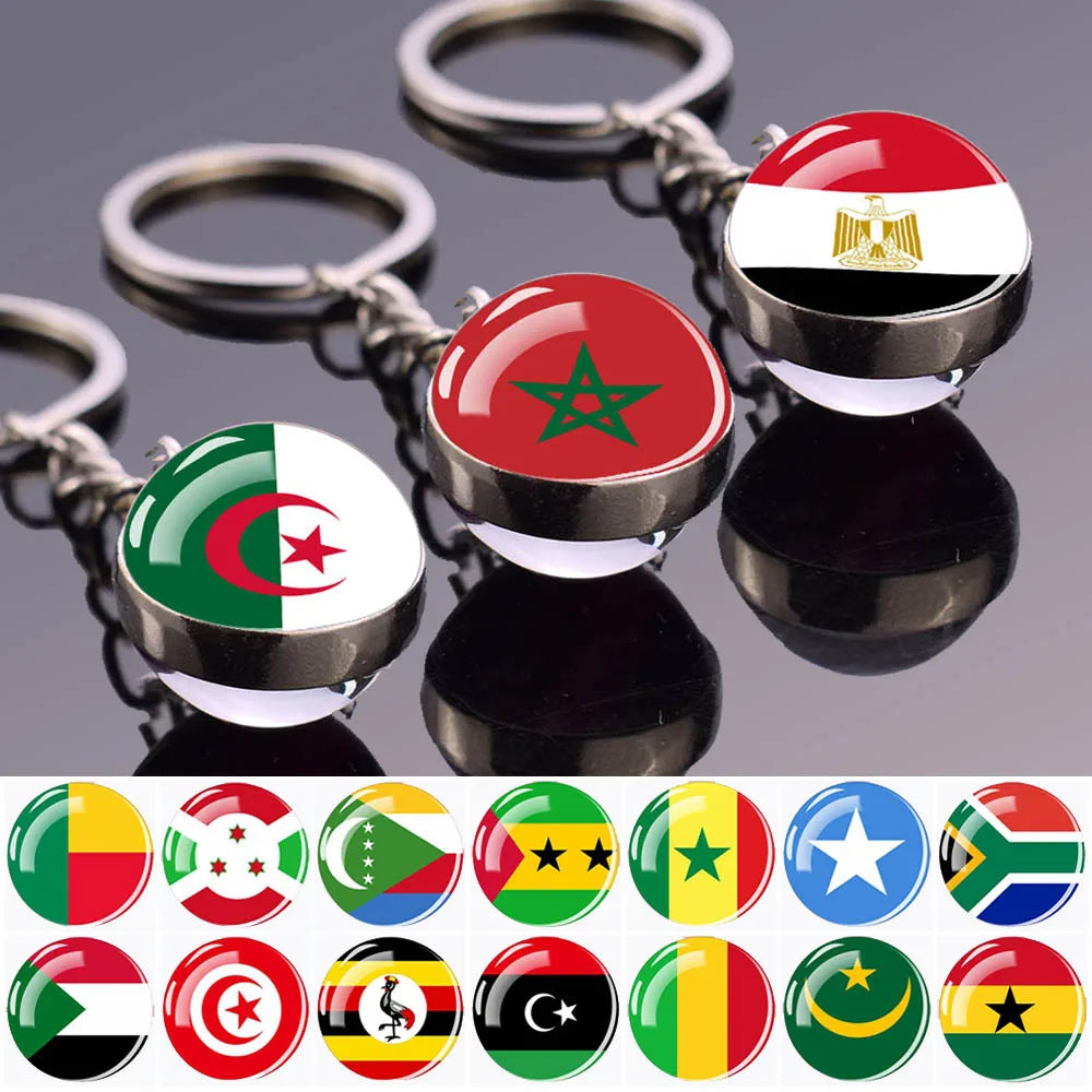 Porte-clés drapeau africain, algérie, somalie, tunisie, maroc, egypte, drapeau National, pendentif boule de verre Double face, cadeau