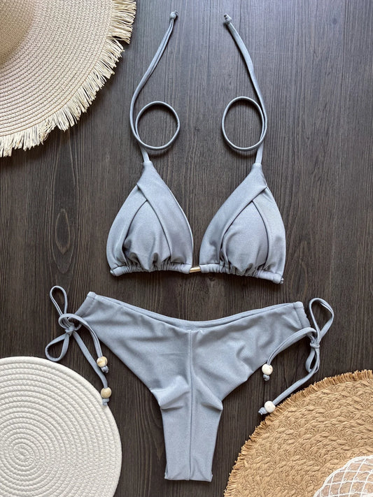 2025 nouveau Triangle Sexy maillot de bain pour femmes Bikinis brésiliens licou maillots de bain Push Up maillot de bain chaîne en métal plage Bikini ensemble