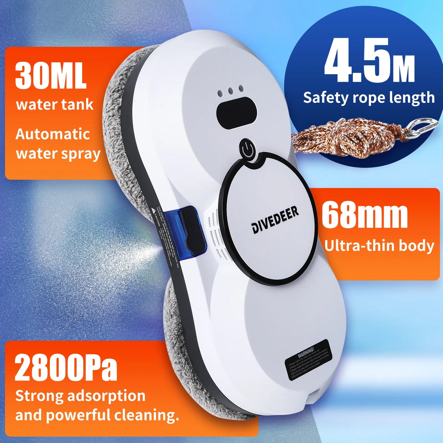 DIVEDEER Smart Home Cleaning Robot with Automatic Water Spray Function, Anti-Fall Magnetic Glass Cleaning Machine