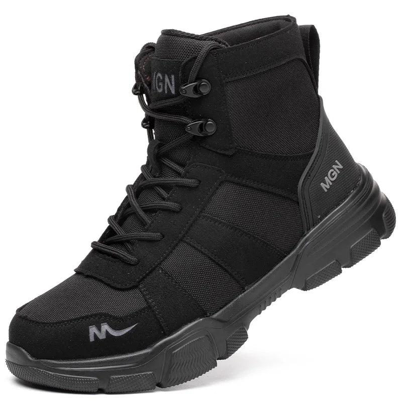 Men's Waterproof Safety Work Boots, Steel Toe Shoes, Anti-Impact and Puncture-Resistant, Tactical Hiking Boots for Outdoor Adventure
