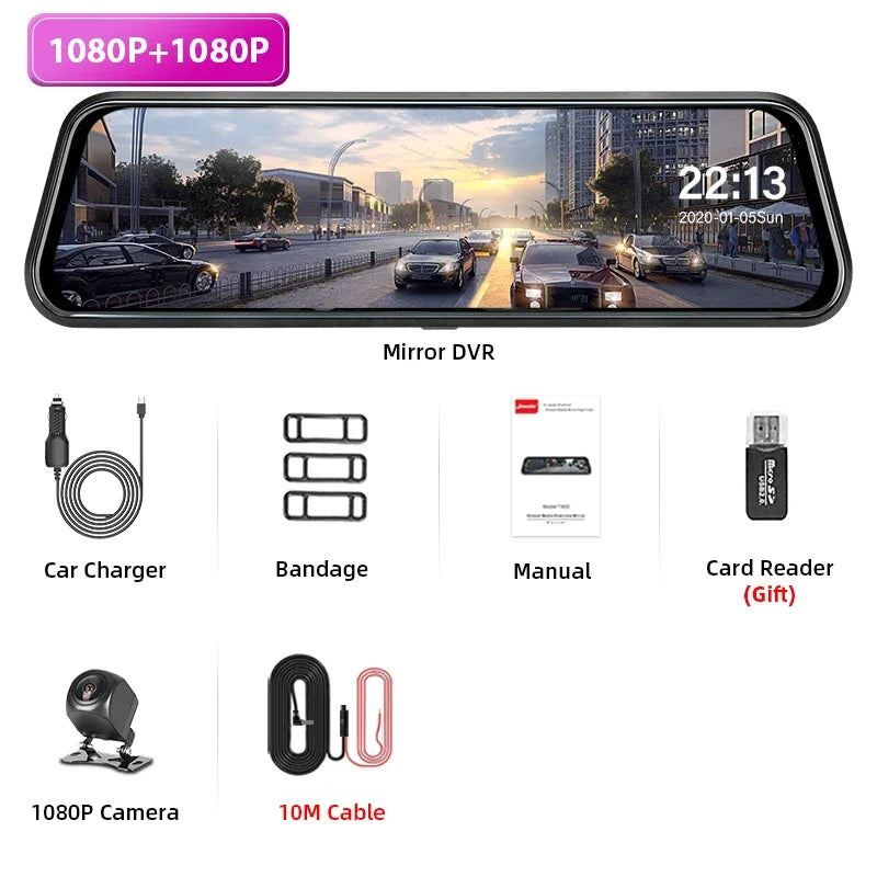 Dashcam voiture 10 pouces 4K Super Vision nocturne — écran tactile, double objectif, enregistreur de tableau de bord
