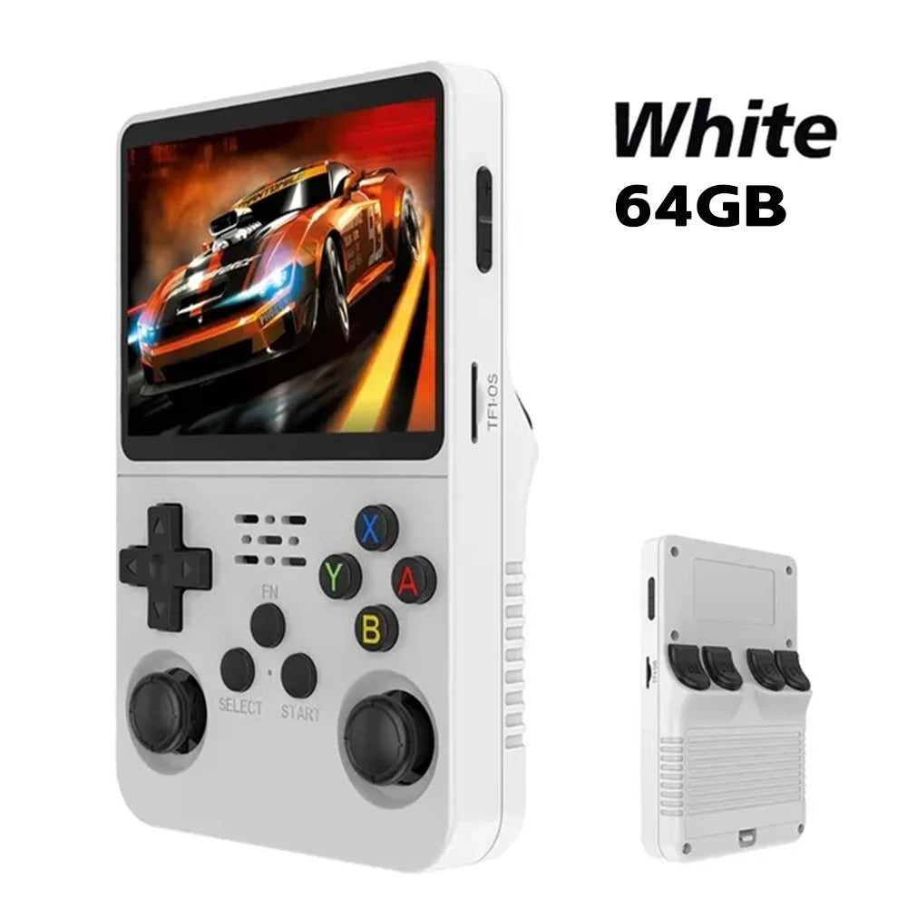 R36S ARKOS Consola de videojuegos portátil retro de 3,5 pulgadas IPS con múltiples colores disponibles, pantalla de reproductor portátil, 64GB de juegos