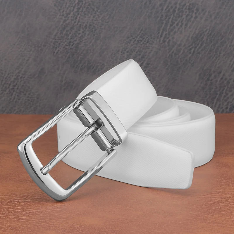 Young men's fashion belts pin buckle genuine leather high-quality cowhide belt white casual jeans men's belt B650