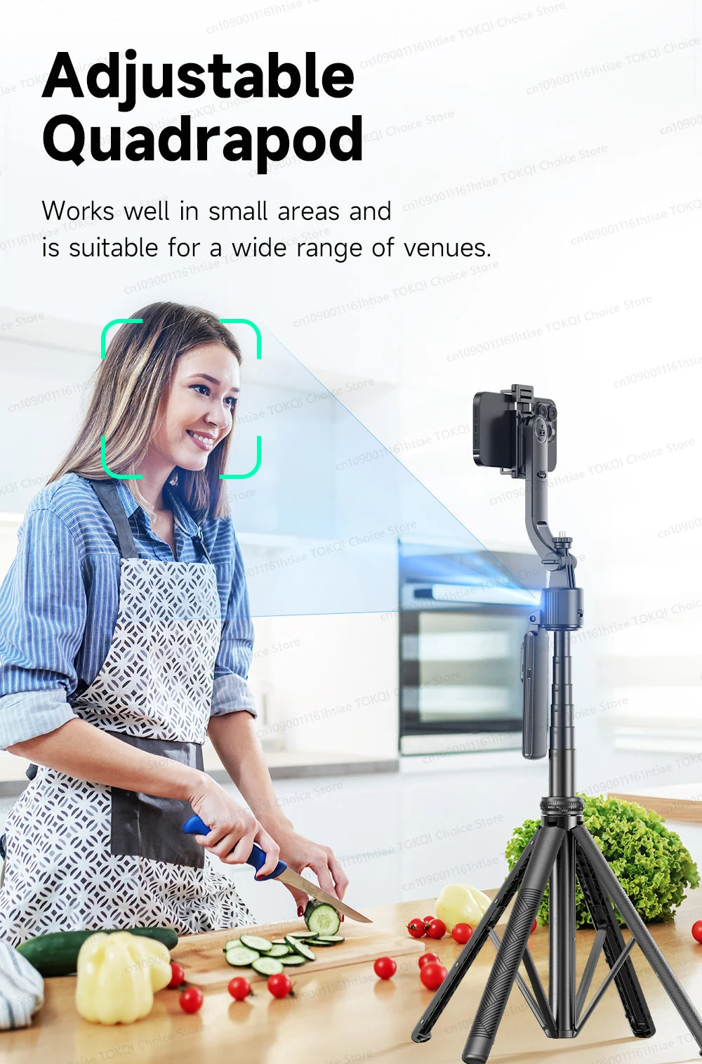 TOKQI C17 – Trépied selfie 360° avec suivi IA automatique, télécommande et lumière de remplissage