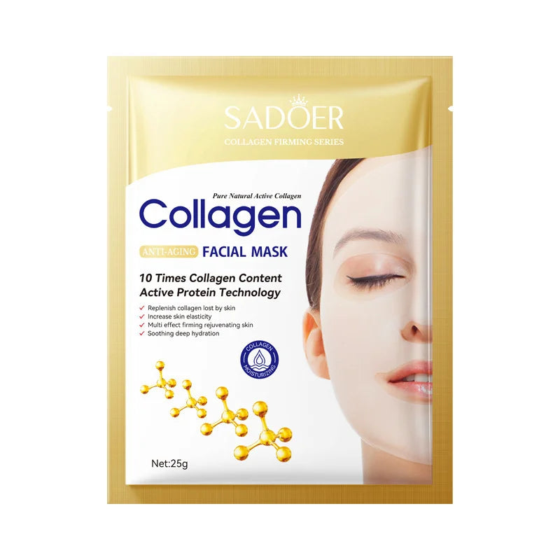 Collagen Anti-Wrinkle Facial Mask, 10 Pieces, Anti-Aging, Fades Fine Lines, Firms Skin, Moisturizing, Brightening, Skincare, Korean Cosmetics
