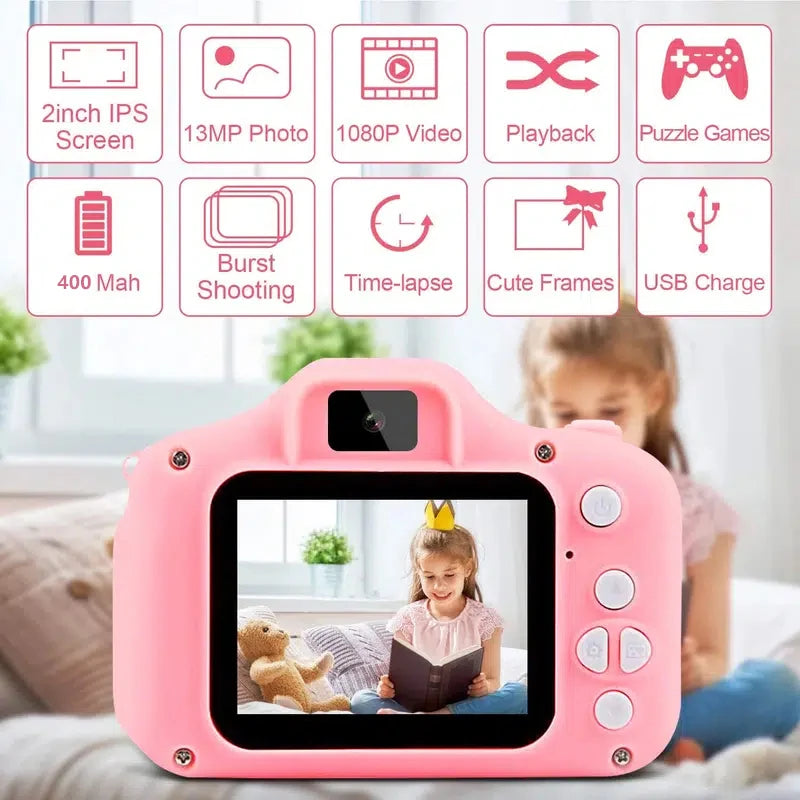 Cámara para niños súper linda, juguete educativo para niños, cámara digital de cumpleaños para bebés, cámara de video 1080P con regalo gratis para niña