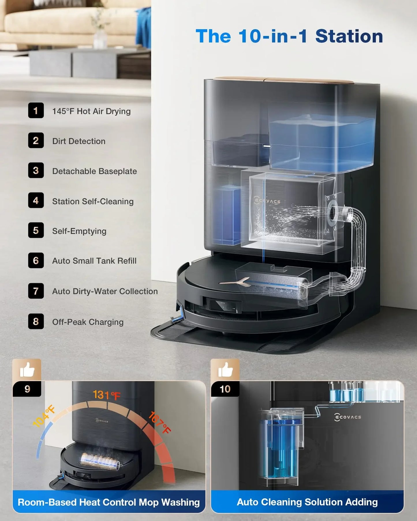 Robot aspirador fregasuelos ECOVACS Deebot X9 Pro Omni 16600pa AI Limpieza inteligente Electrodoméstico aspirador inalámbrico potente limpieza del hogar aspirador robot fregasuelos con estación de carga limpiador de alfombras