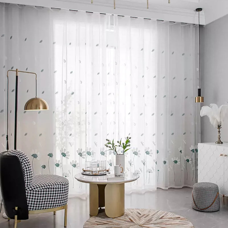 Cortina pequeña de gasa bordada con flores coreanas, para dormitorio y sala de estar, 1 pieza