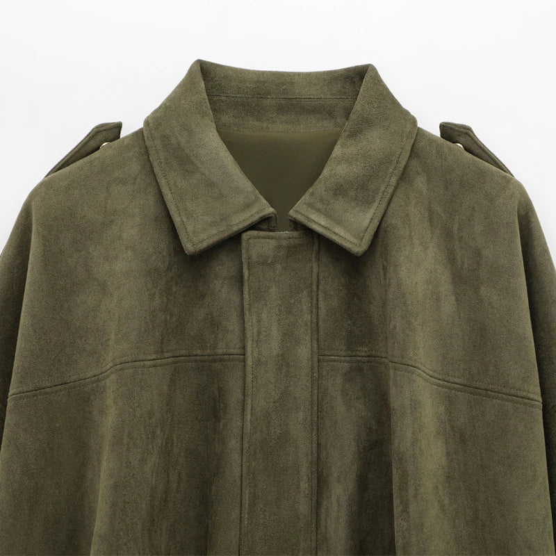 HXAO femmes Bomber veste revers fermeture éclair manches longues veste en daim femmes 2025 haute rue recadrée vestes de course manteaux vêtements d'extérieur