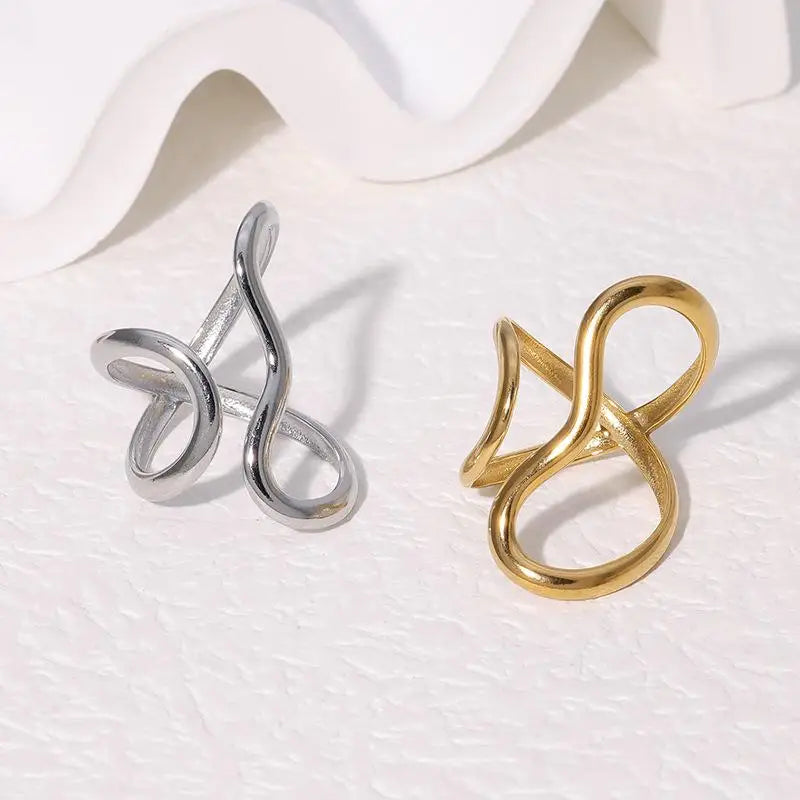 Anillo abierto impermeable de acero inoxidable para mujer, dijes de personalidad, chapado en oro real PVD de 18 quilates, joyería de moda para mujer