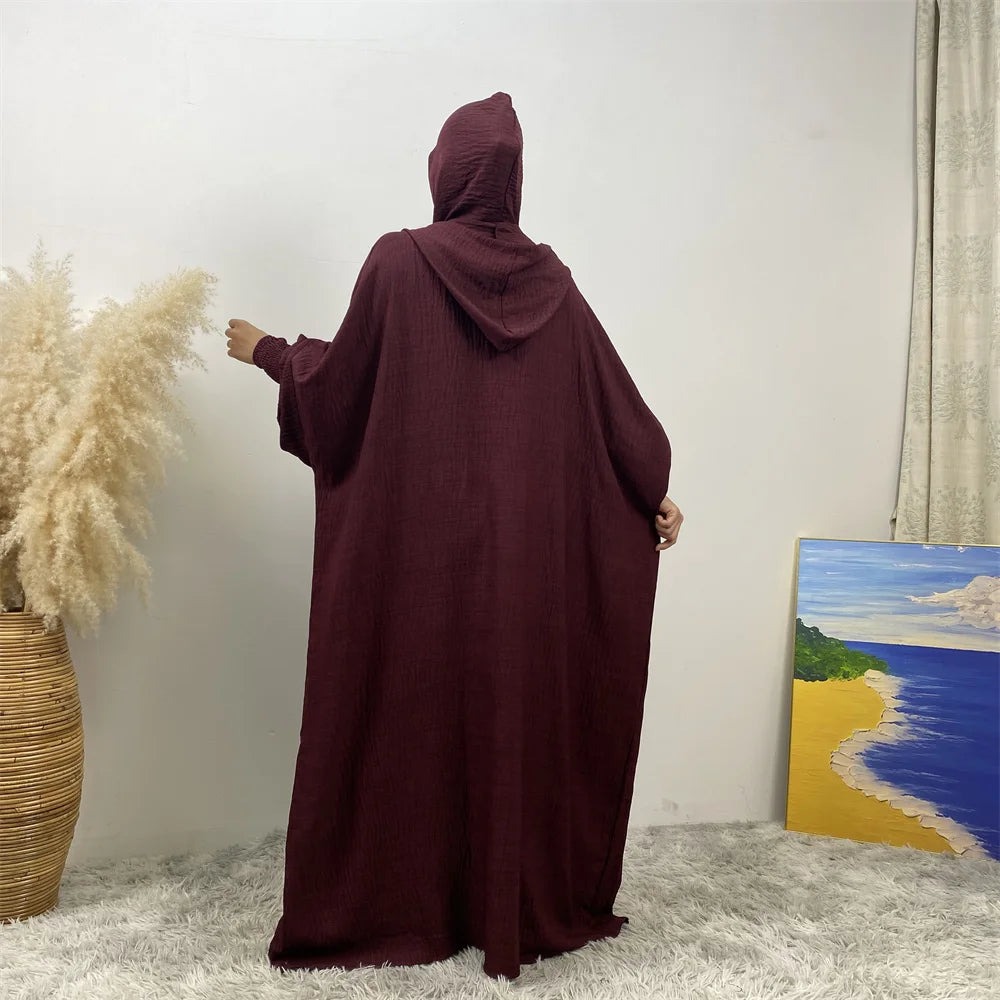 Femmes 12 couleurs Abayas musulman Ramadan vêtements de prière avec capuche Jalaba solide décontracté manches chauve-souris Robe arabe Eid Djellab