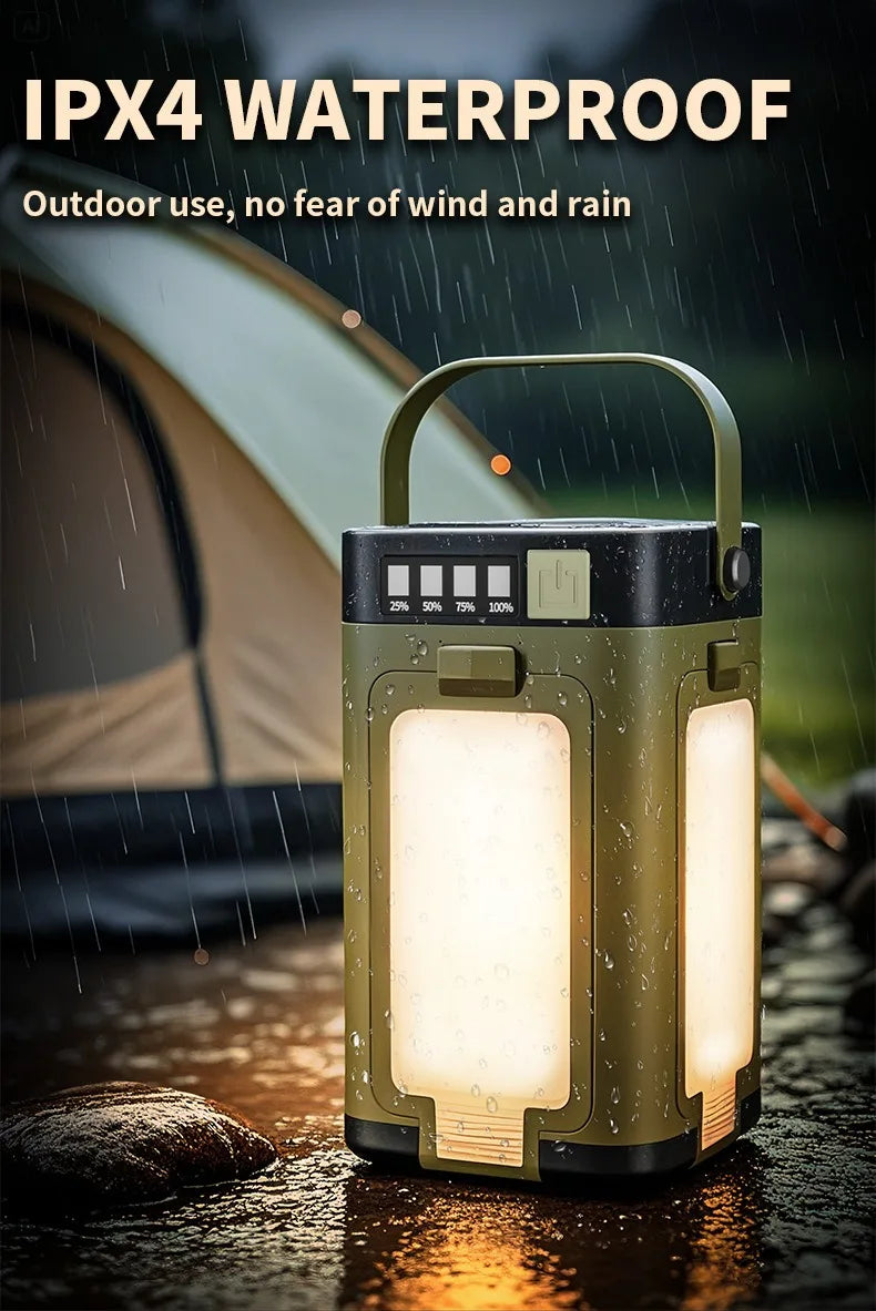 Lanterne de camping pliable multifonctionnelle à 4 feuilles, rechargeable par énergie solaire, grande capacité, lumière d'urgence portable pour l'extérieur