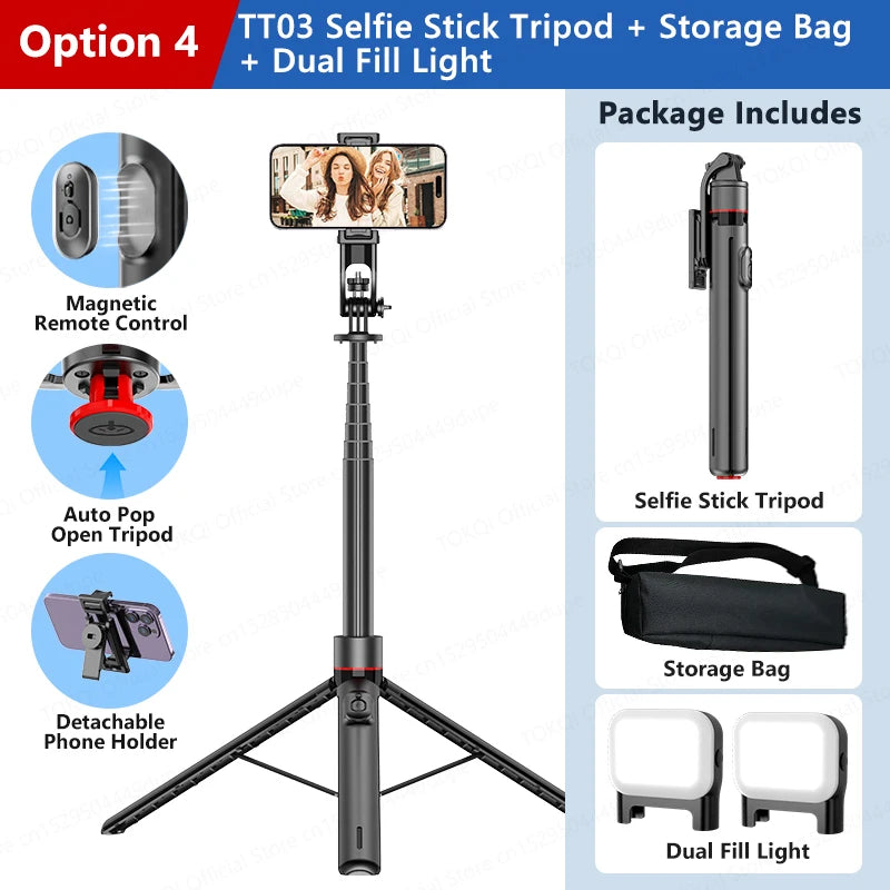 TOKQI TT03 — Perche à Selfie Extensible 1.76m Ouverture Auto Télécommande Magnétique