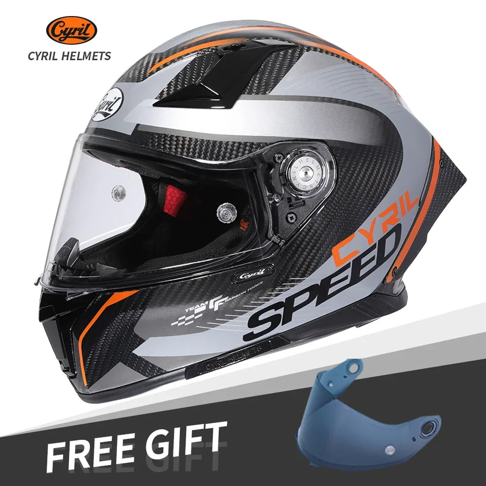 Cascos de moto integrales unisex ligeros de fibra de carbono Kevlar, cascos de calle, cascos de carreras aprobados por DOT ECE CYRIL Casco Moto