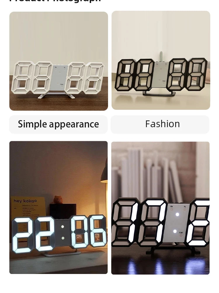 Horloge murale numérique LED 3D lumineuse avec prise USB – Décoration créative pour la maison