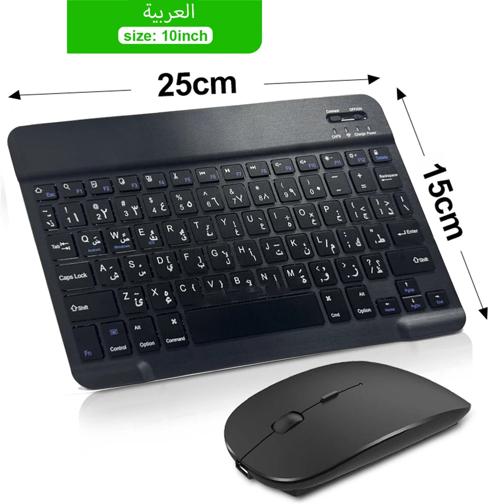 Wireless Bluetooth Keyboard and Mouse, for iOS, Android, Windows, Tablet, iPad Air Mini Pro, Spanish, Korean, Portuguese, Russian