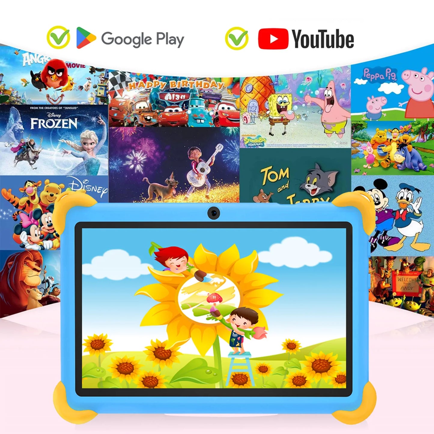 Tableta infantil de 7 pulgadas 5G con diseño de dibujos animados, PC de aprendizaje y educación Android con funda a prueba de niños, tableta de 4000 mAh