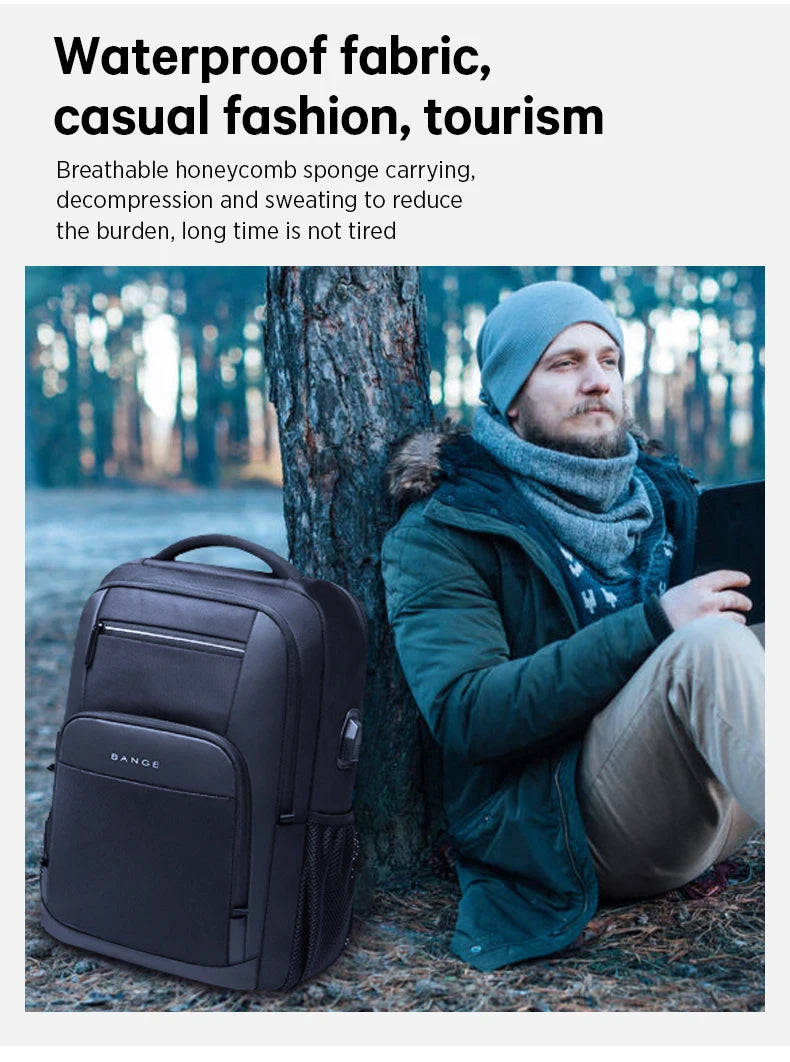 BANGE léger 15.6 pouces sac à dos pour ordinateur portable étanche USB Port de Charge multifonctionnel voyage randonnée sac d'école Mochila pour hommes
