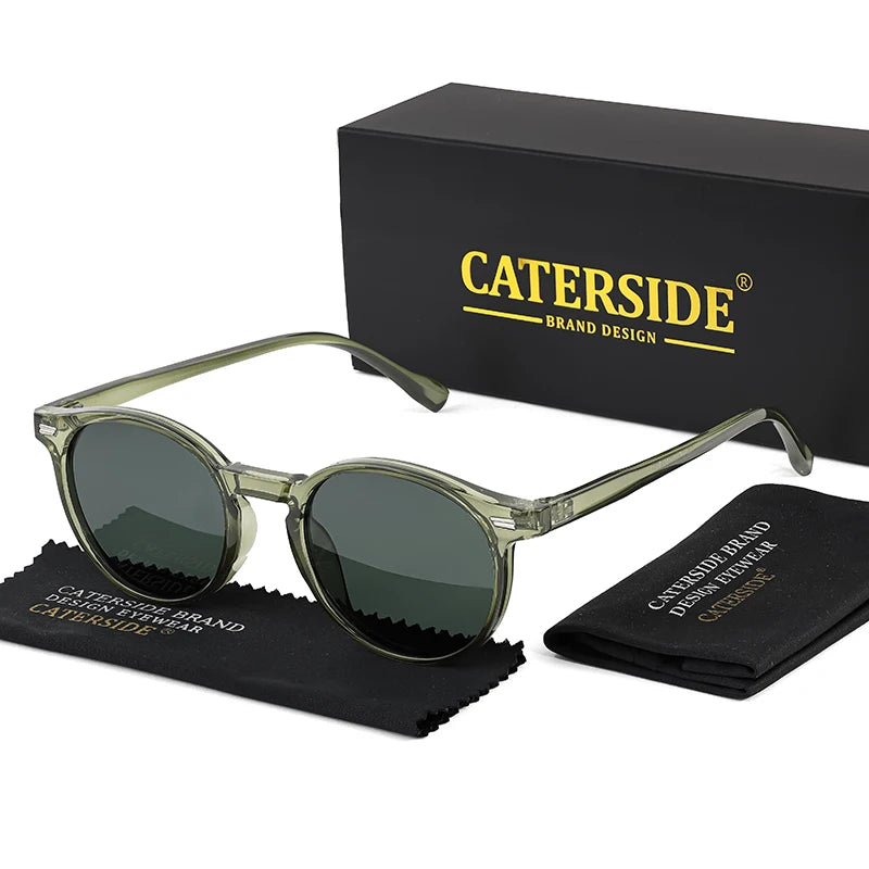 CATERSIDE Polarized Retro Round Sunglasses for Men and Women, TR90 / Acetate, Vintage Style, for Driving and Travel
